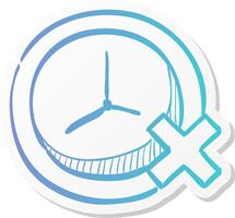 clock with cross sign icon in sticker color style waiting time, queue vector
