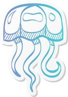 jellyfish icon in sticker color style ocean animal dweller sting tentacles vector