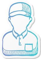 delivery man icon in sticker color style courier logistic mail packet package parcel sending receive vector