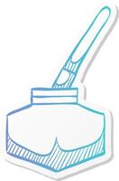 ink pot icon with brush in sticker color style. vector