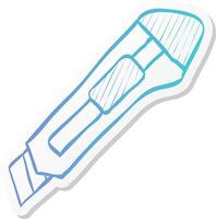 cutter knife icon in sticker color style office tool craft equipment sharp precision vector