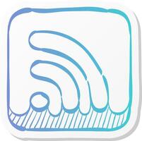 cup icon with rss symbol in sticker color style reader feed syndication news vector