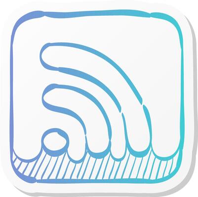 cup icon with rss symbol in sticker color style reader feed syndication news