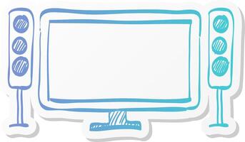 home theater icon in sticker color style entertainment movie family gathering watching vector