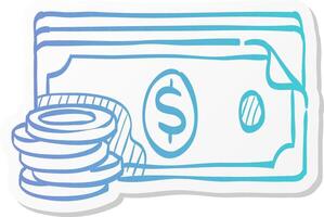 money icon in sticker color style finance wealth banking coins vector