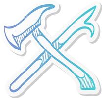fireman tools icon in sticker color style department firefighter service emergency rescue badge vector