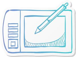 drawing tablet icon in sticker color style illustrator tools computer digital painting pen vector