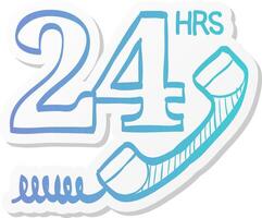 24 hours service icon in sticker color style call center, support, help desk vector