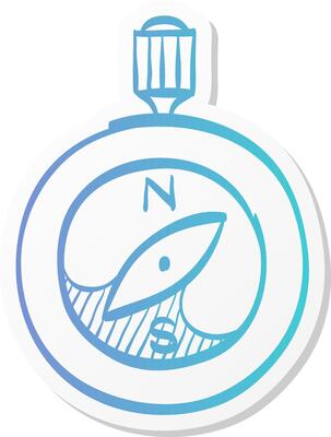 compass icon in sticker color style direction north south