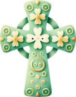 Stylized Celtic Cross with Shamrock Decorative Pattern for St Patrick s Day png