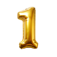 3D Golden Balloon in the shape of number one isolated on transparent background png