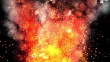 Fiery sparks and voluminous smoke, sparkling, rise into the sky, creating the atmosphere of a large fire. video