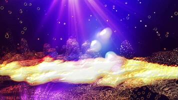 The landscape of a virtual crystalline planet in violet and yellow tones smoothly changes perspective, creating the effect of presence for the viewer. video