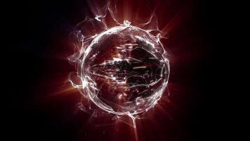 Abstract energy sphere with chaotic lines of light scatters plasma waves. video