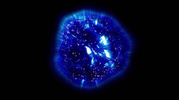 The blue sparkling sphere oscillates like a drop of water in zero gravity. video