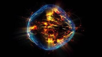 The sphere, permeated with sparkling golden lines, oscillates like a drop of water in zero gravity. video