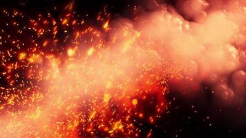 Fiery sparks and voluminous smoke, sparkling, rise into the sky, blown away by the wind, creating the atmosphere of a large fire. video