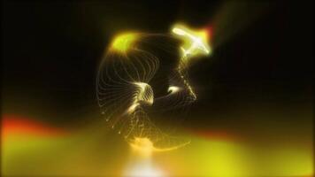Abstract golden energy sphere with chaotic lines of light on a yellow hazy background video