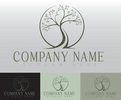 A modern tree logo with a minimalist design, representing the balance of a plant-based product line and a nature-inspired spa. vector