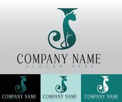 The letter J is artistically combined with a cat figure, making for an eye-catching and playful concept. vector