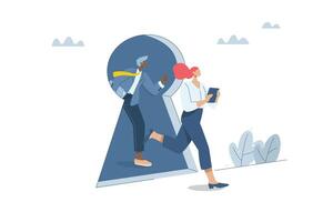 Unlocking the solution, Discovering key business opportunities, Business teams are running out of keyhole doors, Keys to Career and Business Potential, Flat design illustration. vector