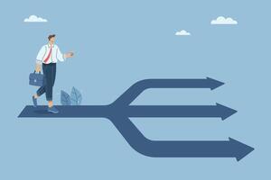 Businessmen are choosing their business path, Business decisions or choices, Finding the right direction, Business opportunities or paths to success, Using vision to decide the path ahead, . vector