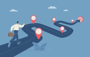 Timeline, Progress in business, Roadmap, Businessman project manager running work on project timeline, Project planning, Key route map with action plans, Timeline to success, illustration. vector
