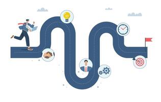 Businessman project manager running work on project timeline, Project planning, Timeline, Progress in business, Roadmap, Key route map with action plans, Timeline to success, illustration. vector