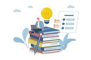 Businessmen are constantly studying or learning new skills, leading to business success, Concept of development towards success, Reading books or seeking knowledge creates idea and inspiration. vector