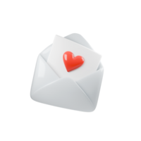 3D illustration of white envelope containing note with red heart. Perfect for expressing love, affection, or romance in digital and print media. Ideal for cheerful greetings and celebrations png