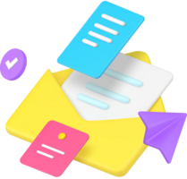 Incoming message document send receive envelope 3d icon realistic illustration png