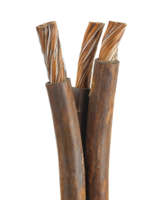 close-up of rusted industrial copper wires with exposed strands on isolated background png