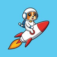 Cute Beagle Astronaut Riding Rocket Color Background vector