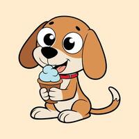 Cute Beagle Eating Ice Cream Cone Color Background vector