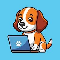 Cute Beagle Working on Laptop vector