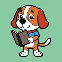 Cute Beagle with Book Cartoon Color Background vector