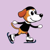 Cute Beagle Playing Ice Skating Color Background vector