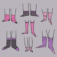 Fun and cute flat illustration of legs wearing playful, socks with a simple line design. Perfect for creative projects related to fashion, lifestyle, or quirky accessories vector