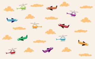 Airplane and Helicopter Around Clouds vector