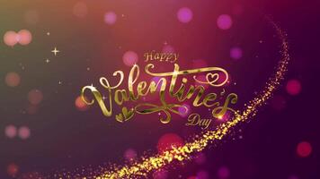 Happy Valentines Day in heart shape glow gold text on red heart flow cinematic title abstract background video