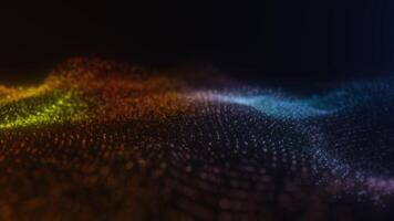 gradiente partícula onda com laranja e azul brilho dentro dinâmico movimento video