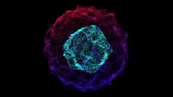 Colorful Red and Blue Particle Sphere with Abstract Glow on Black Background video