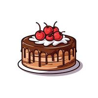 Chocolate cake topped with cherries ready to serve vector