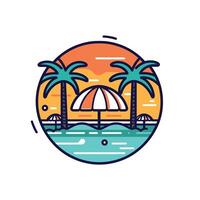 Vibrant beach scene with umbrellas and palm trees vector