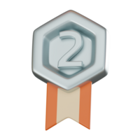 3D render, Second Rank Badge for Achievements and Awards, Icon Illustration png