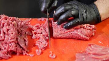 Freshly Chopped Raw Meat Placed Neatly on a Cutting Board Ready for Use video