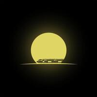 A silhouette of a high-speed train with a yellow moon in the background vector