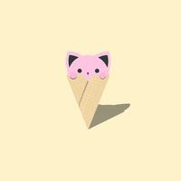 An illustration of a cat in an ice cream cone vector