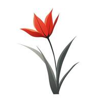 Red floral design featuring a single bloom with green leaves vector
