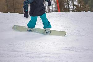 Close-Up of snowboarder in action photo